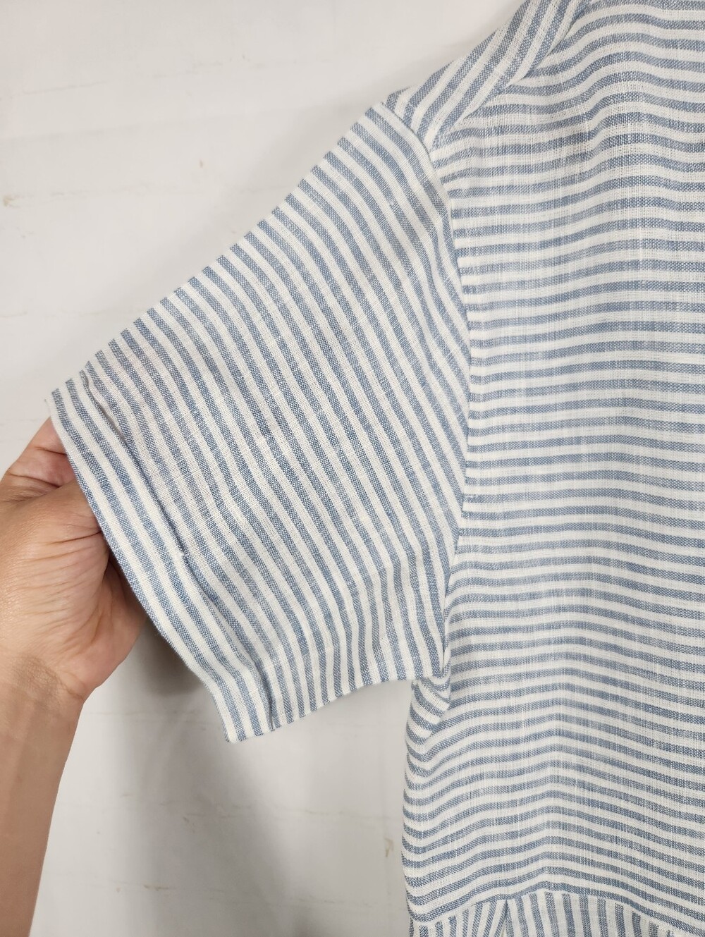 LINTICO Morgan 100% Linen Blue Stripe Midi Dress XL Relaxed A-Line Coastal - Picture 7 of 16